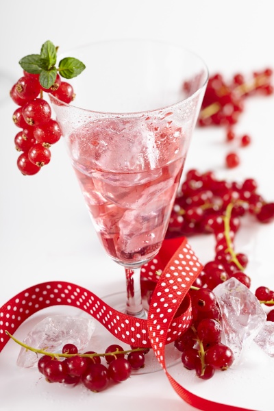 homemade redcurrant liqueur with a ribbon