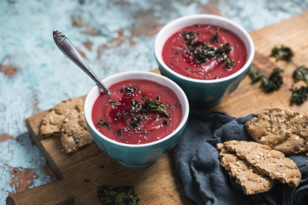 creamy potato and beetroot soup with
