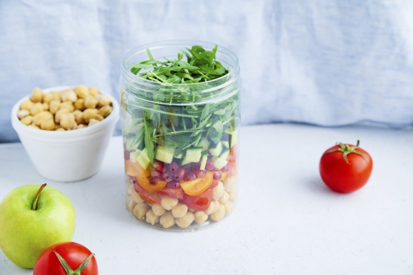 healthy salad with chickpeas and arugula