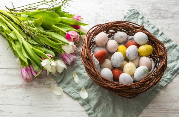 an easter nest filled with colourful