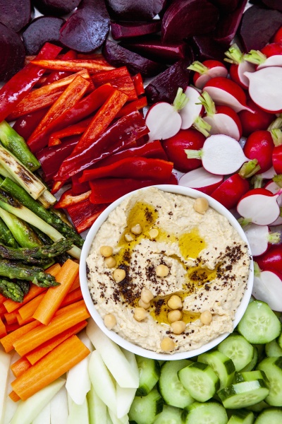 hummus with various vegetables