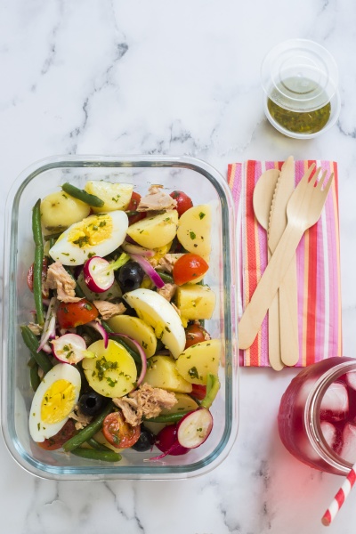 lunch box with potato tuna salad