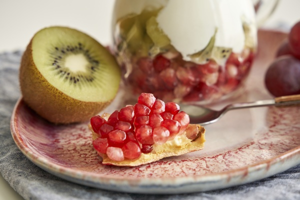 delicious yogurt dessert with pomegranate