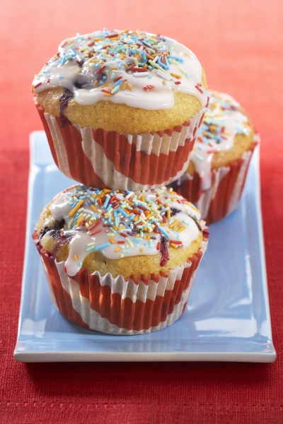 blueberry muffins with colourful sugar sprinkles
