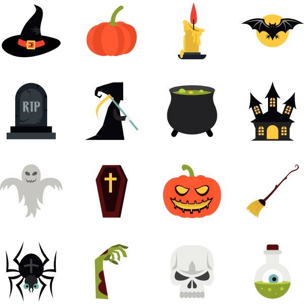 halloween icons set flat style