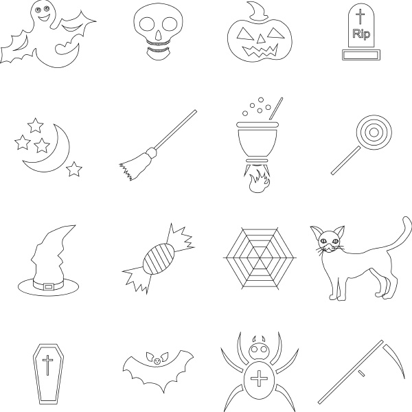 halloween icons set in outline style