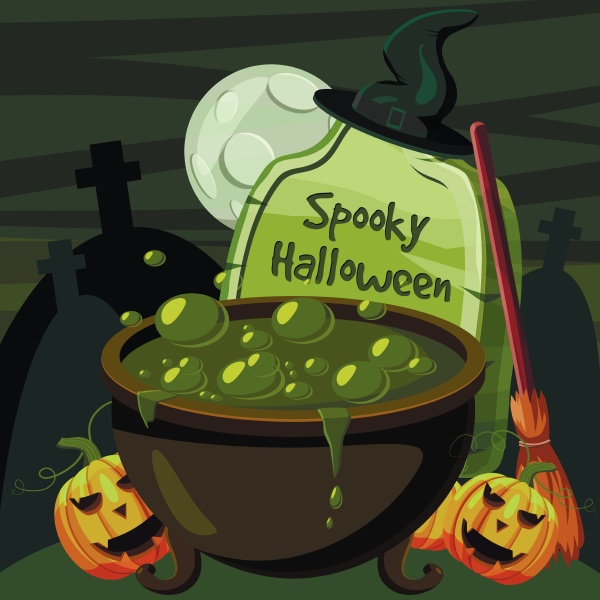 halloween spooky cauldron concept cartoon