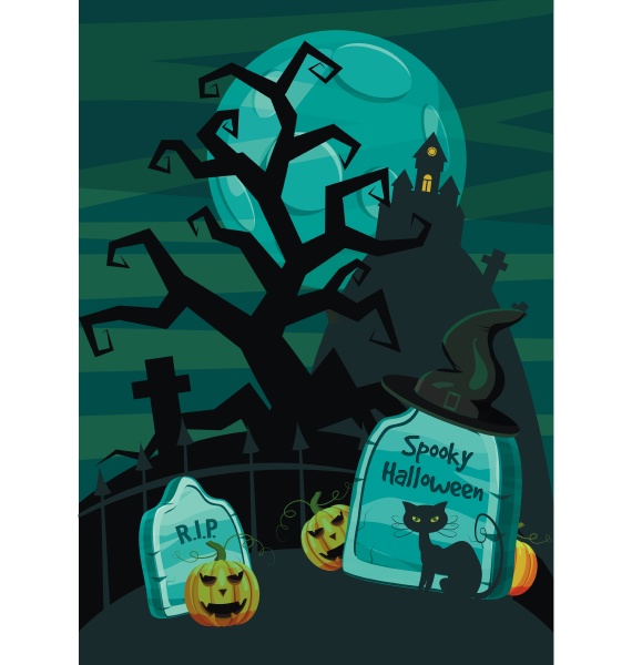 halloween spooky cemetery concept cartoon
