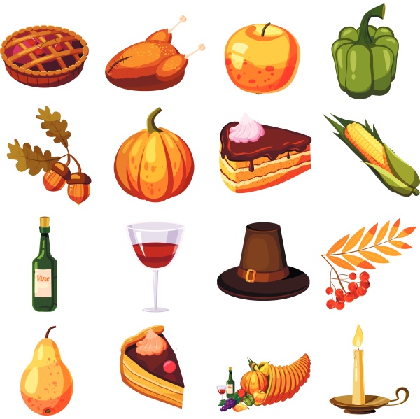 thanksgiving day icons set cartoon