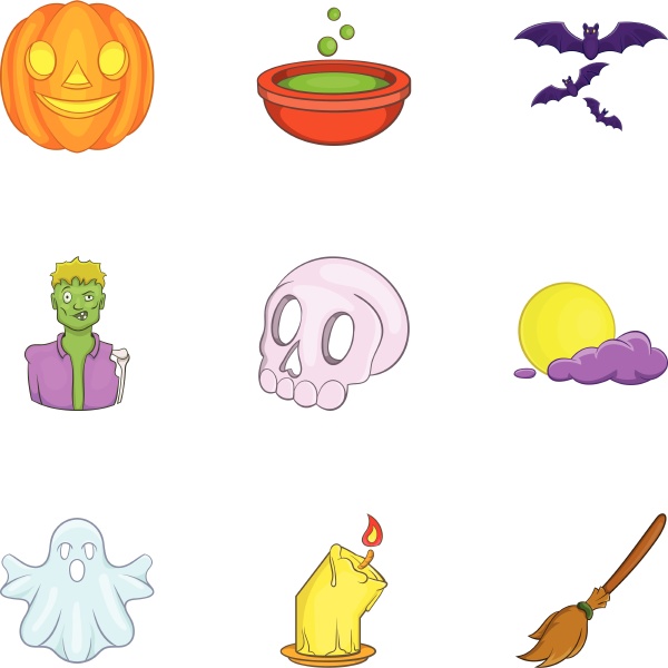 halloween icons set cartoon style