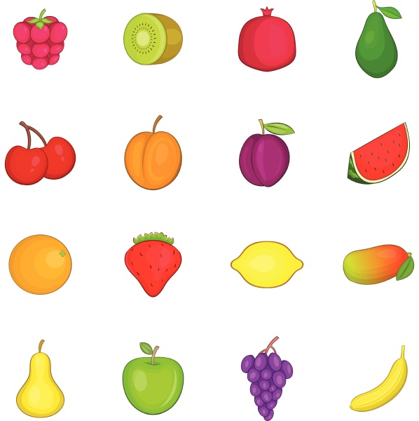 fruit icons set cartoon style