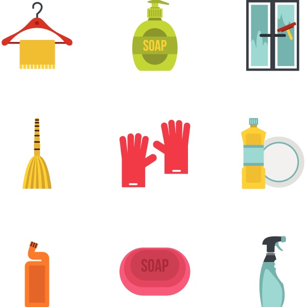 cleansing icons set flat style