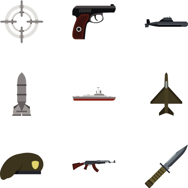 weapons icons set flat style