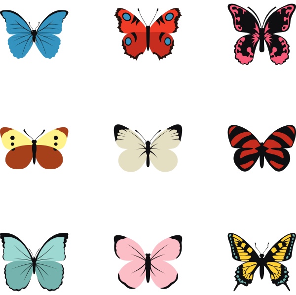 insects butterflies icons set flat