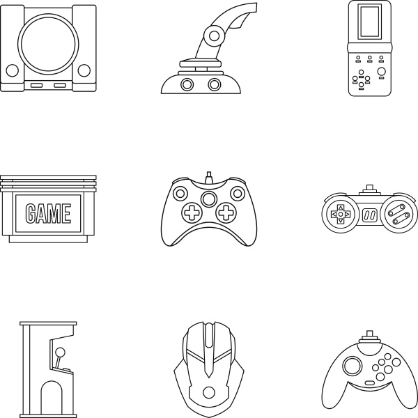 computer games icons set outline