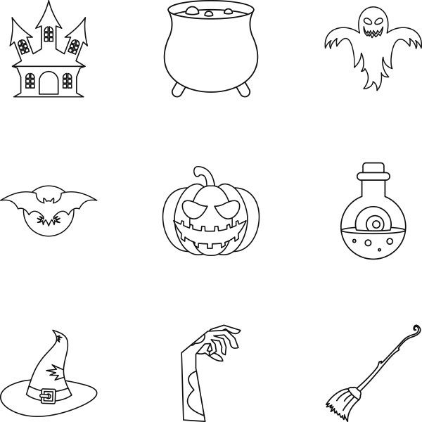 halloween icons set outline style