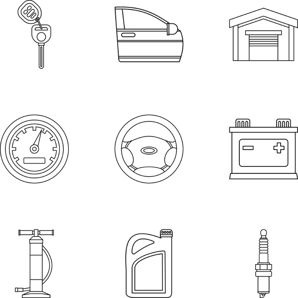 garage icons set outline style