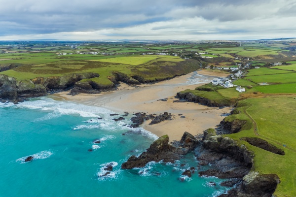 aerial view of porthcothan bay