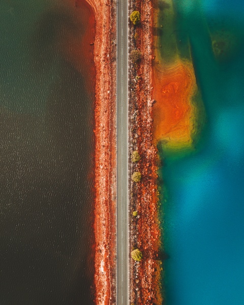 aerial view of road passing through