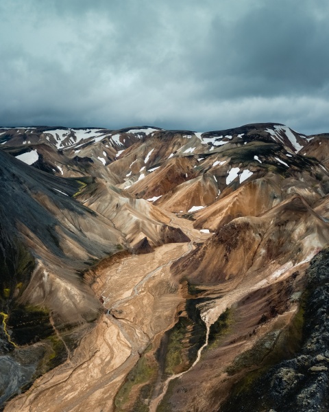 aerial panoramic view of volcanic icelandic