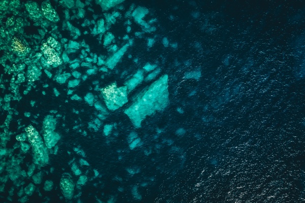 aerial view of rocks underwater in