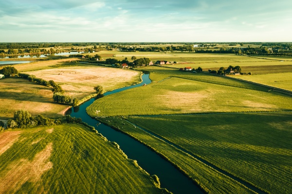 aerial view of idyllic farmland in