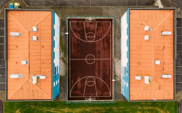 aerial view basketbal court in between