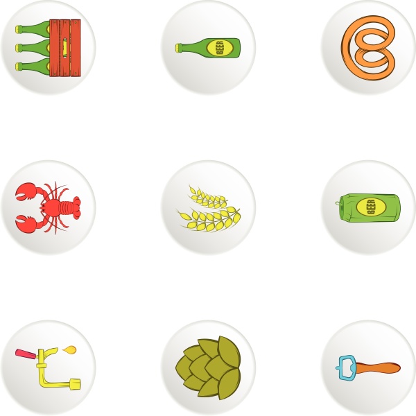 beer icons set cartoon style