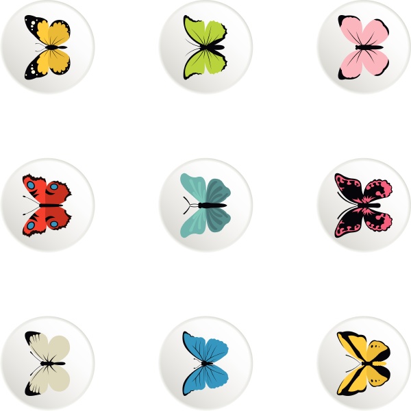 creatures butterflies icons set flat
