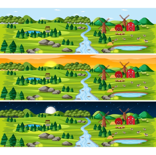 set of countryside landscape in different