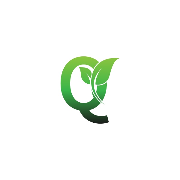 letter q with green leafs icon