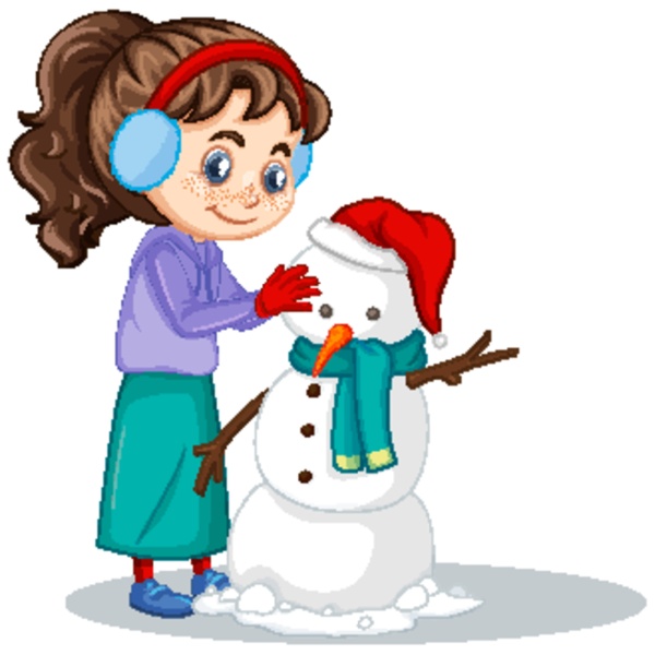 girl making snowman on isolated background