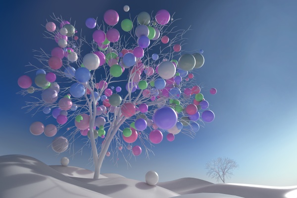 digitally generated image multicolor balls growing