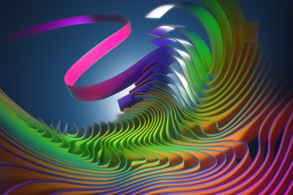 digitally generated image multicolor wavy ribbon