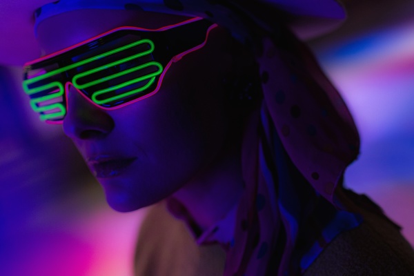 close up stylish woman wearing neon