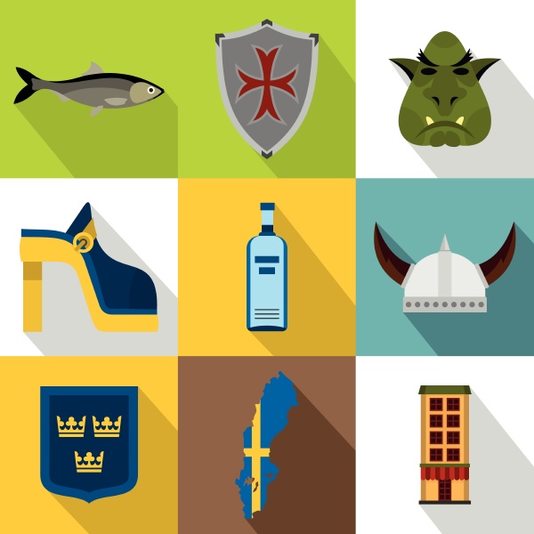 country of vikings icons set