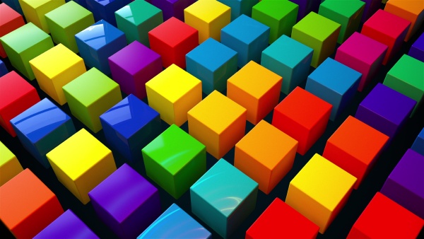 fields of random colored cubes