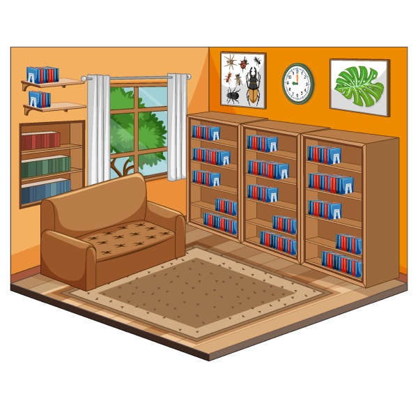 blank library room interior cartoon style