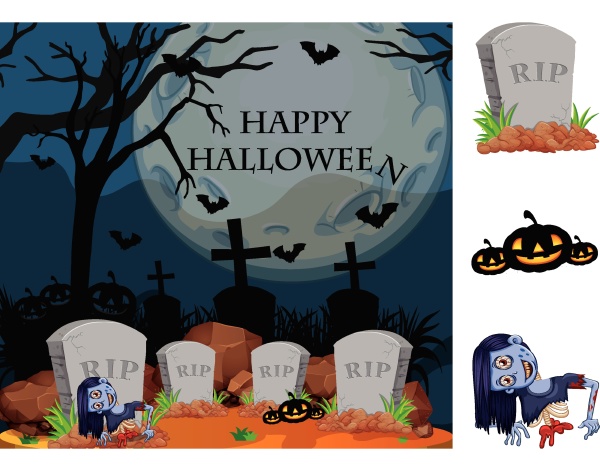halloween theme with zombie in graveyard