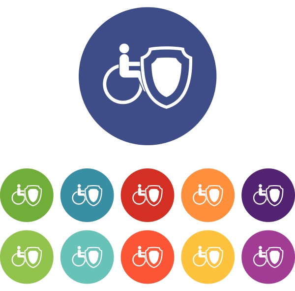 wheelchair and safety shield set icons