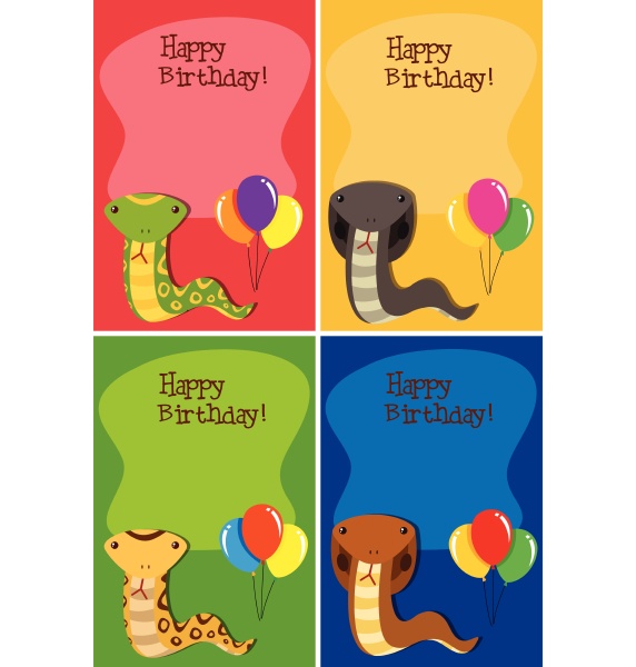 set of snake happy birthday cards