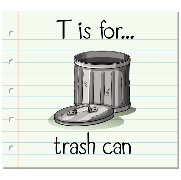 flashcard letter t is for trashcan