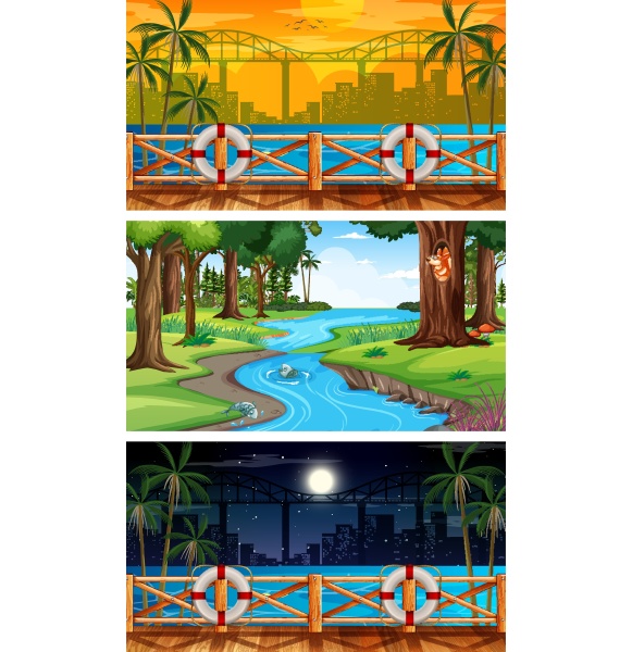 set of different forest horizontal scenes