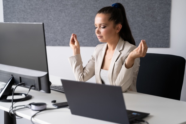 healthy yoga exercise in office chair