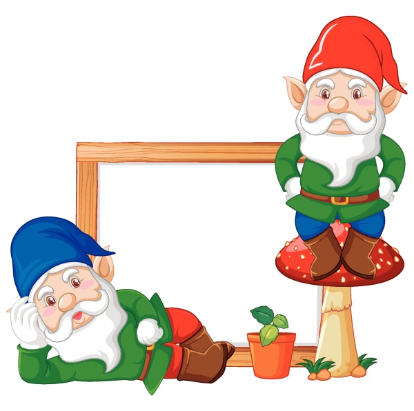 gnomes with blank banner in cartoon