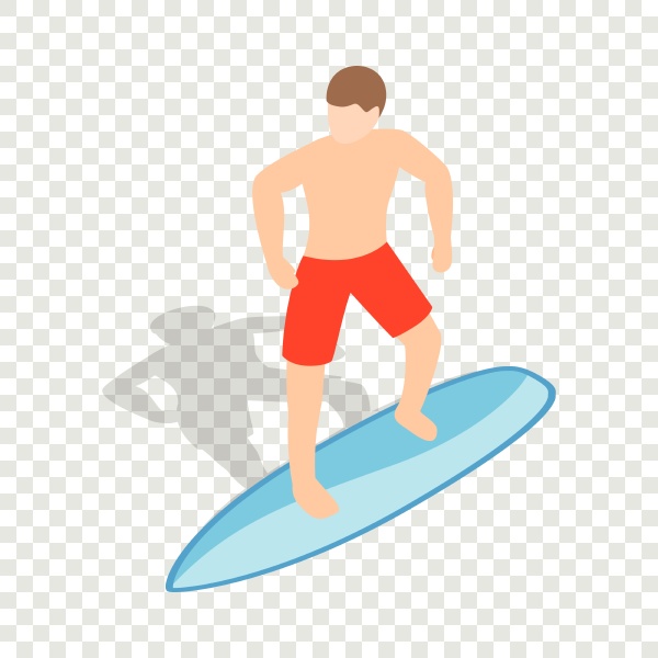 surfer man on surfboard isometric icon