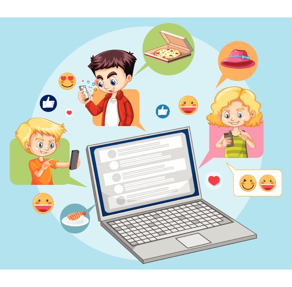 laptop with social media emoji icon