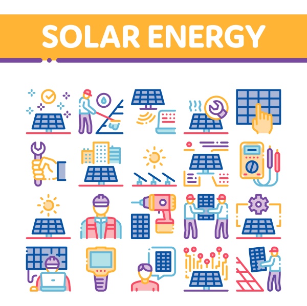 solar energy technicians collection icons set