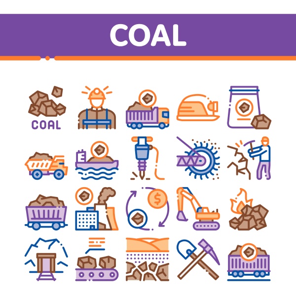 coal mining equipment collection icons set