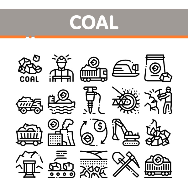 coal mining equipment collection icons set